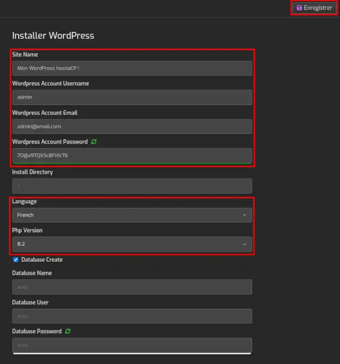 Renseigner les infos